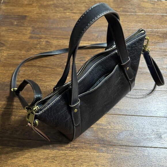Fossil Avondale Black Leather Satchel Handbag Brass Hardware Excellent - Picture 5 of 16